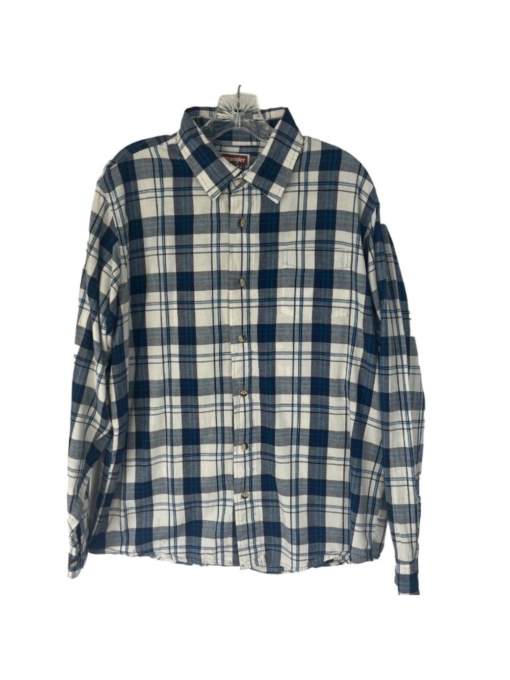 Wrangler Long Sleeve Button Down Shirt Cotton Mens Large Blue White Western